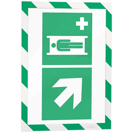 Durable Duraframe Magnetic Signage Hazard Frame, A4, Green & White, Pack of 5