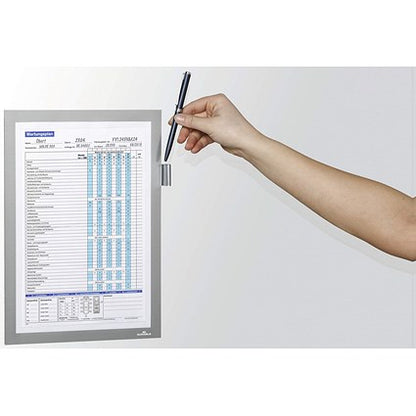 Durable Duraframe Note Magnetic Document Frame for Metal, A4, Silver, Pack of 5