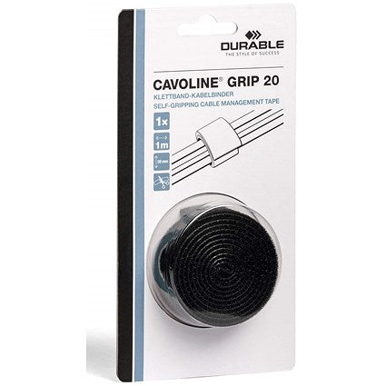 Durable Cavoline Cable Management Grip Tape, 20mm, Black