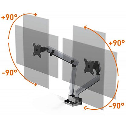 Durable Select Plus Deskclamped Dual Monitor Arm, Adjustable Height and Tilt, Silver