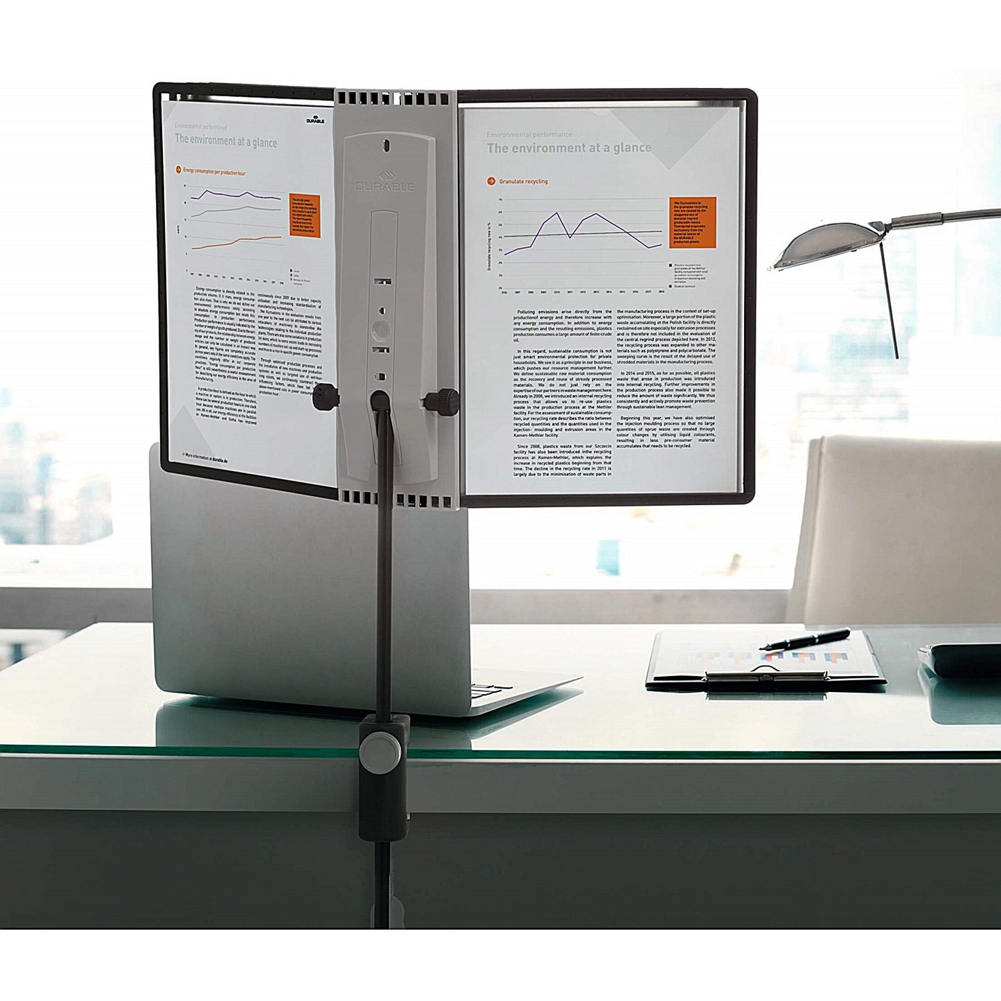 Durable Sherpa A4 Desk Clamp 10 Display Panel Stand Mount, 10 Panels, Black