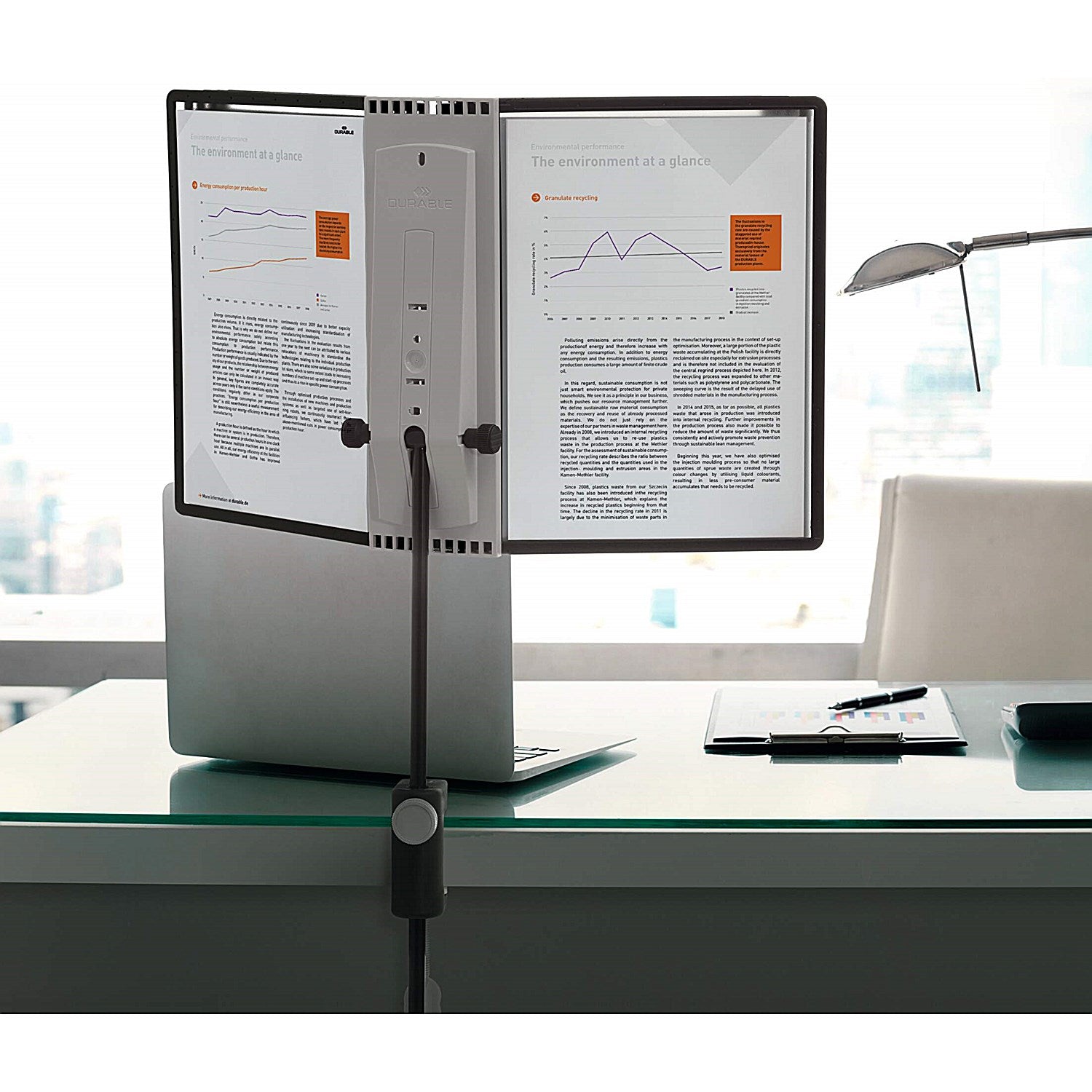 Durable Sherpa A4 Desk Clamp 10 Display Panel Stand Mount, 10 Panels, Black