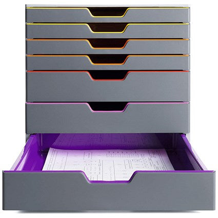 Durable Varicolor 7 Drawer Set, Colour Coded Desktop Storage, Multi-Coloured