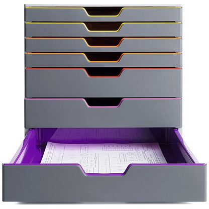 Durable Varicolor 7 Drawer Set, Colour Coded Desktop Storage, Multi-Coloured