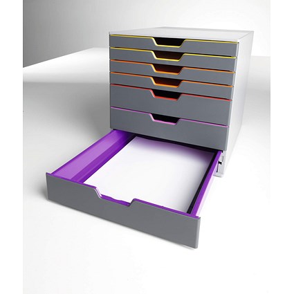 Durable Varicolor 7 Drawer Set, Colour Coded Desktop Storage, Multi-Coloured