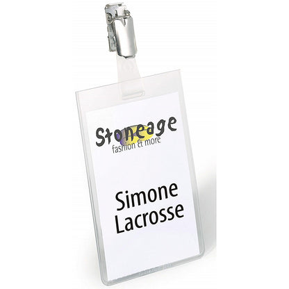 Durable Clip Name Tag ID Badge Card Holders, Vertical, 90x60mm, Pack of 25