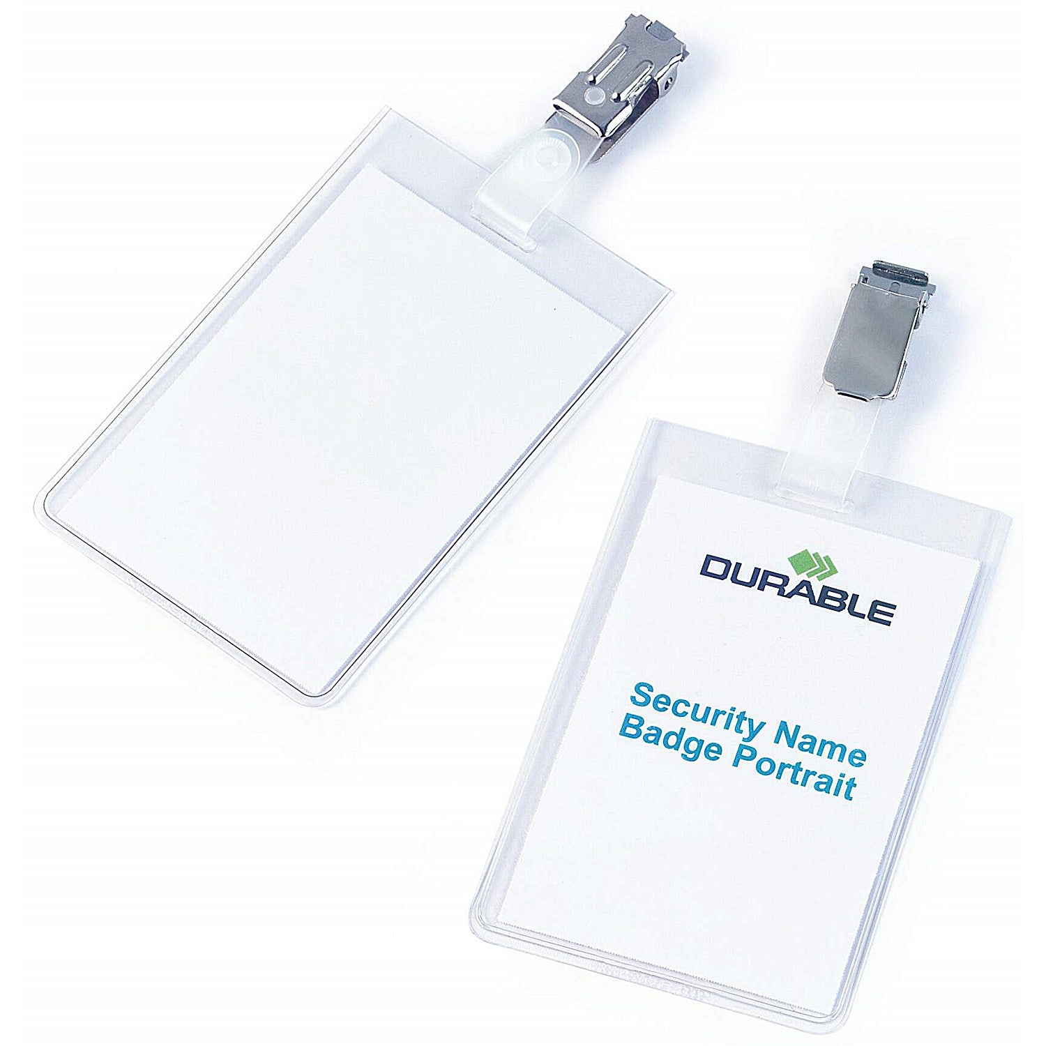 Durable Clip Name Tag ID Badge Card Holders, Vertical, 90x60mm, Pack of 25