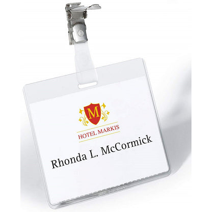 Durable Clip Name Tag ID Badge Card Holders + Inserts, 60x90mm, Pack of 25
