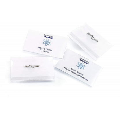 Durable Conference Pin Name Tag Badge Holders + Inserts, 54x90mm, Pack of 50
