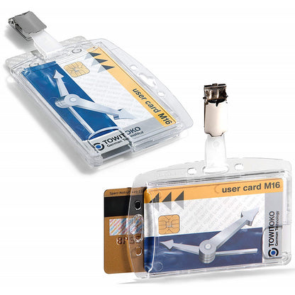 Durable Enclosed Duo 2 Card Clip Security Pass ID Badge Holder, Clear, Pack of 25
