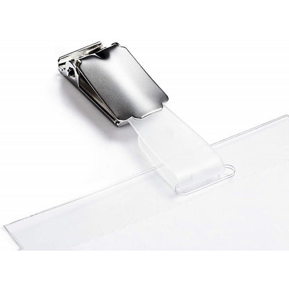 Durable Clip Name Tag ID Badge Card Holders + Inserts, 54x90mm, Blue, Pack of 25