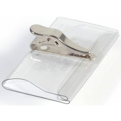 Durable Crocodile Clip Name Tag ID Badge Holders + Inserts, 40x75mm, Pack of 25