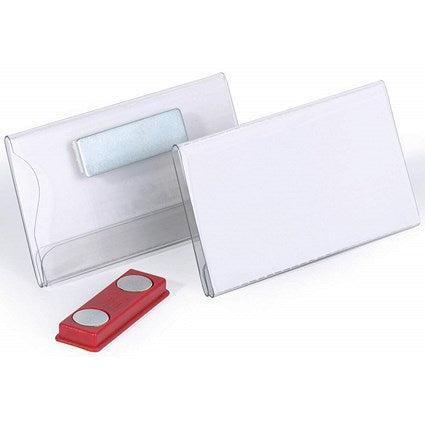Durable Conference Magnet Name Tag Badge Holders + Inserts, 40x75mm, Pack of 25