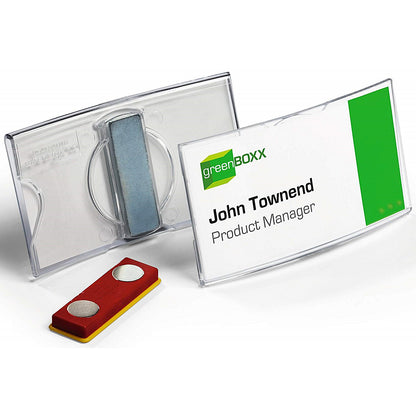 Durable Convex Magnetic Name Tag Badge Holders + Inserts, 40x75mm, Pack of 25