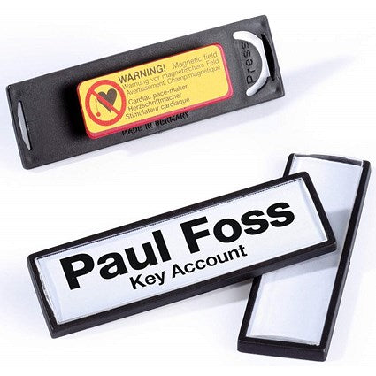 Durable Conference Magnet Name Tag Badge Holders + Inserts, 17x67mm, Pack of 25