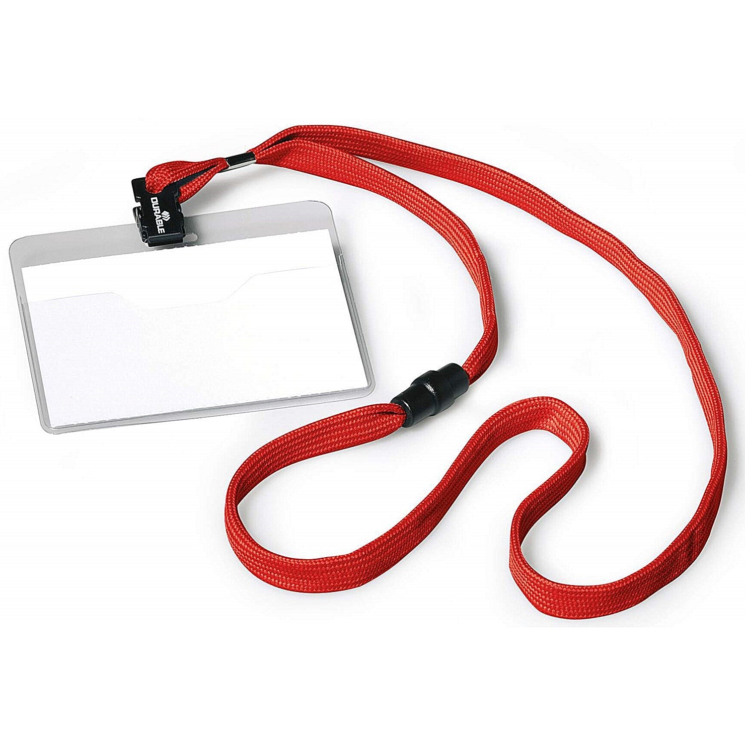 Durable Lanyard Name Badge ID Card Holder + Inserts, 60x90mm, Red, Pack of 10 Easy2Order : 813903
