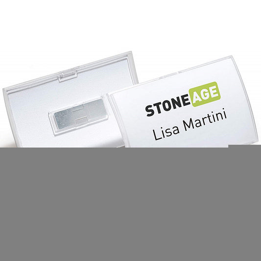 Durable Click Fold Magnet Name Tag Badge Holders + Inserts, 40x75mm, Pack of 10