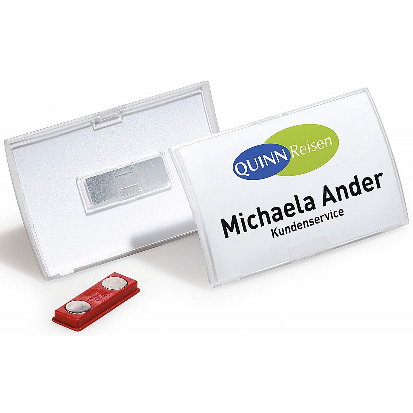 Durable Click Fold Magnet Name Tag Badge Holders + Inserts, 40x75mm, Pack of 10