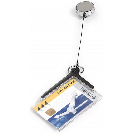 Durable De Luxe Premium Badge Reel Name Badge ID Holder for 1 Card, Black, Pack of 10 Easy2Order : 830758