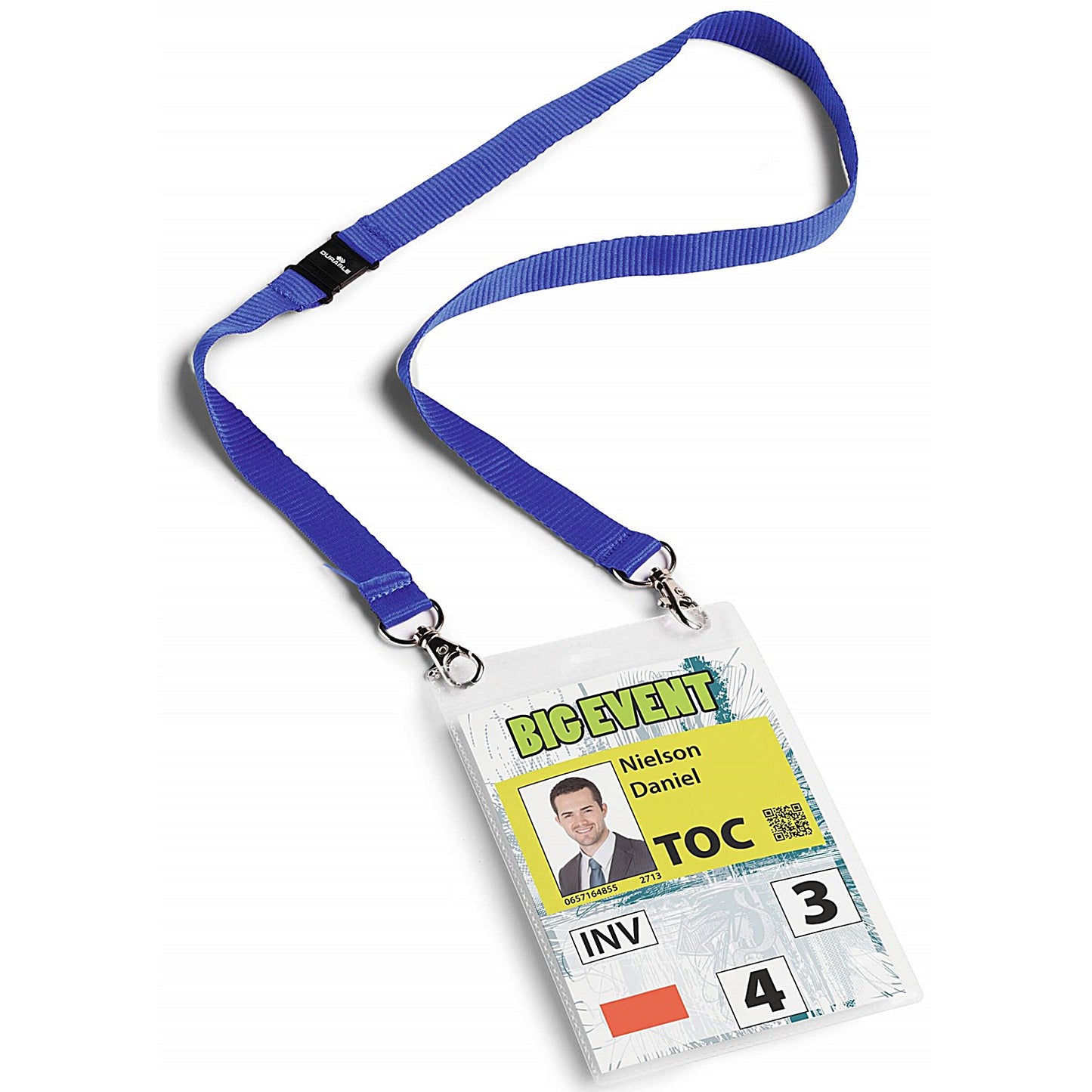 Durable Safety-Release Lanyard Name Badge ID Ticket Holder, A6, Blue, Pack of 10