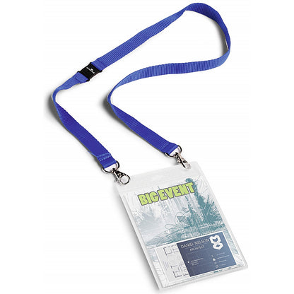 Durable Safety-Release Lanyard Name Badge ID Ticket Holder, A6, Blue, Pack of 10