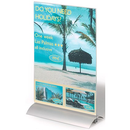 Durable Acrylic Aluminium Display Stand Table Menu & Sign Holder, A4, Clear