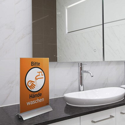 Durable Acrylic Aluminium Display Stand Table Menu & Sign Holder, A4, Clear