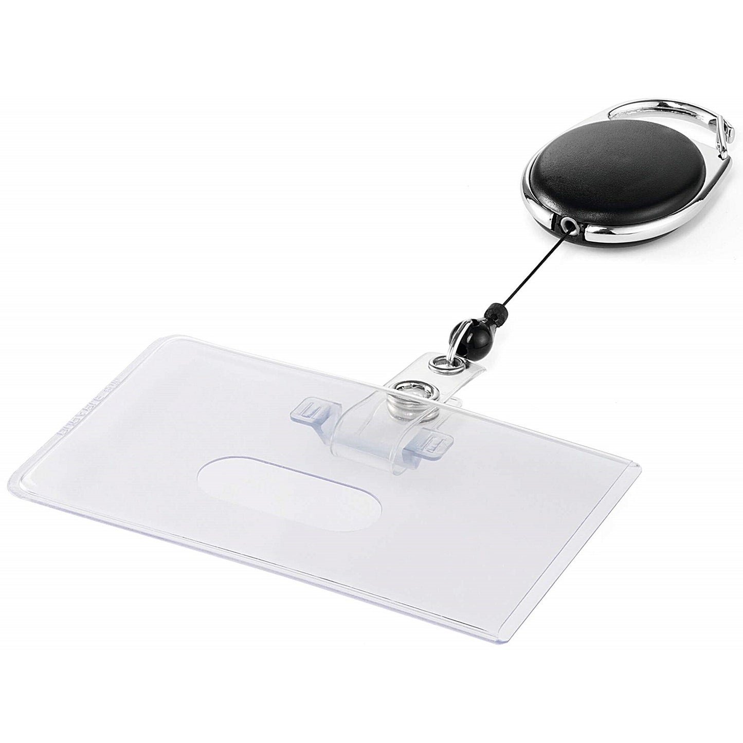 Durable Style Security Pass ID Card Holder with Carabiner Badge Reel, Black