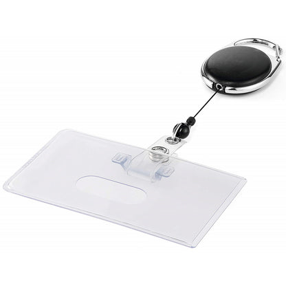 Durable Style Security Pass ID Card Holder with Carabiner Badge Reel, Black