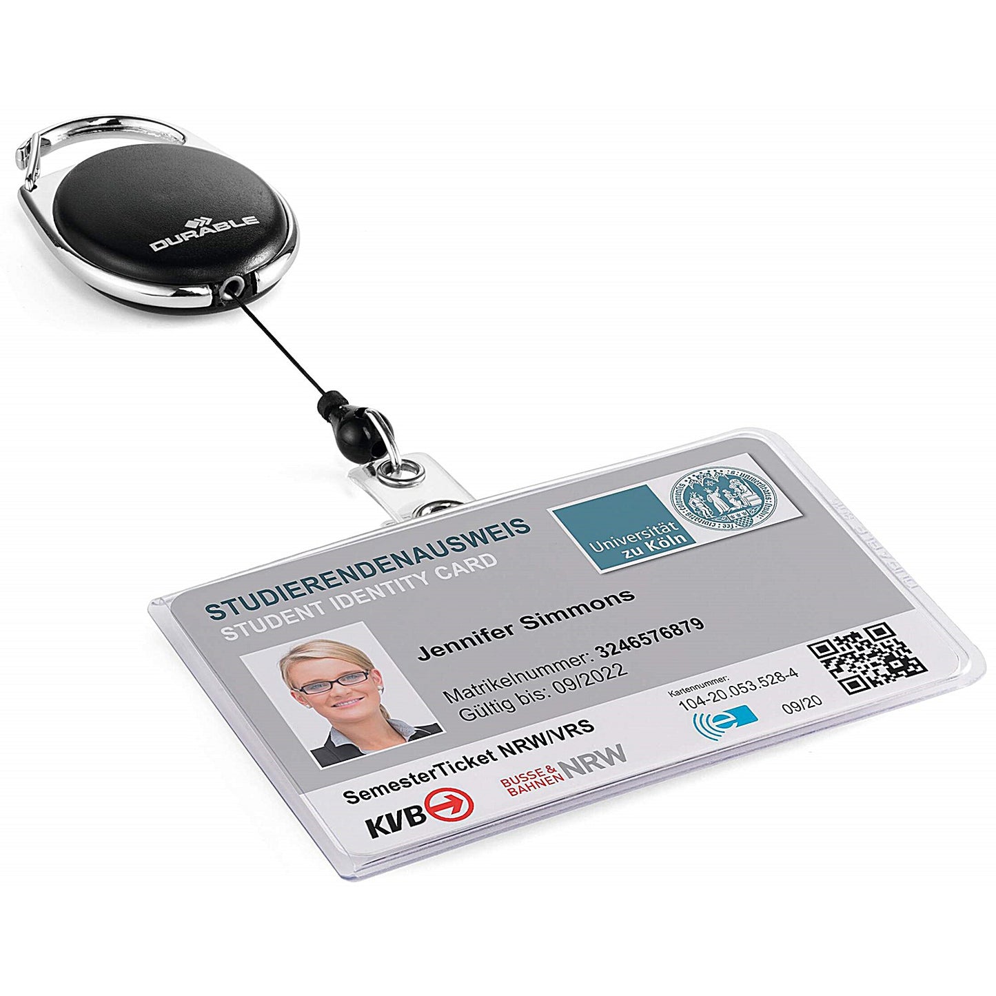 Durable Style Security Pass ID Card Holder with Carabiner Badge Reel, Black