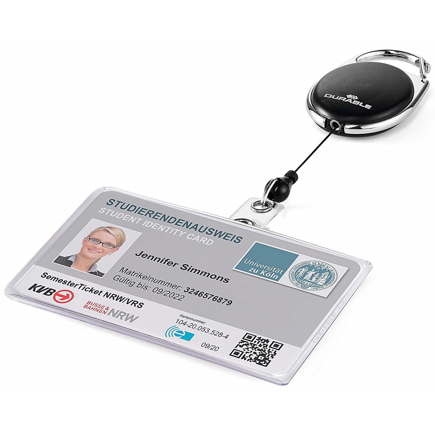 Durable Style Security Pass ID Card Holder with Carabiner Badge Reel, Black