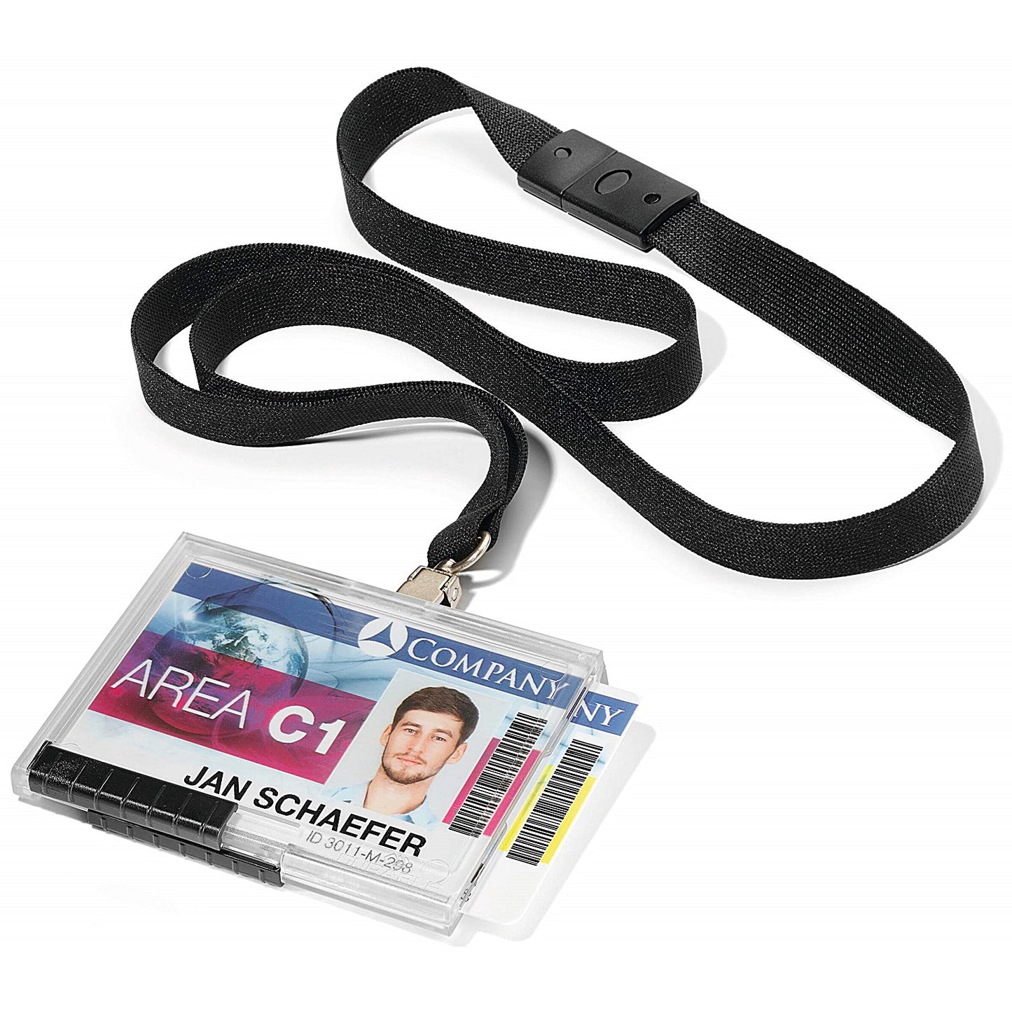 Durable Pushbox Duo 2 Card Security ID Holders with Lanyards, Clear, Pack of 10