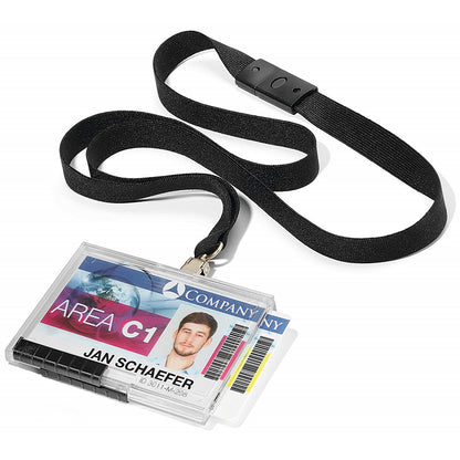 Durable Pushbox Duo 2 Card Security ID Holders with Lanyards, Clear, Pack of 10