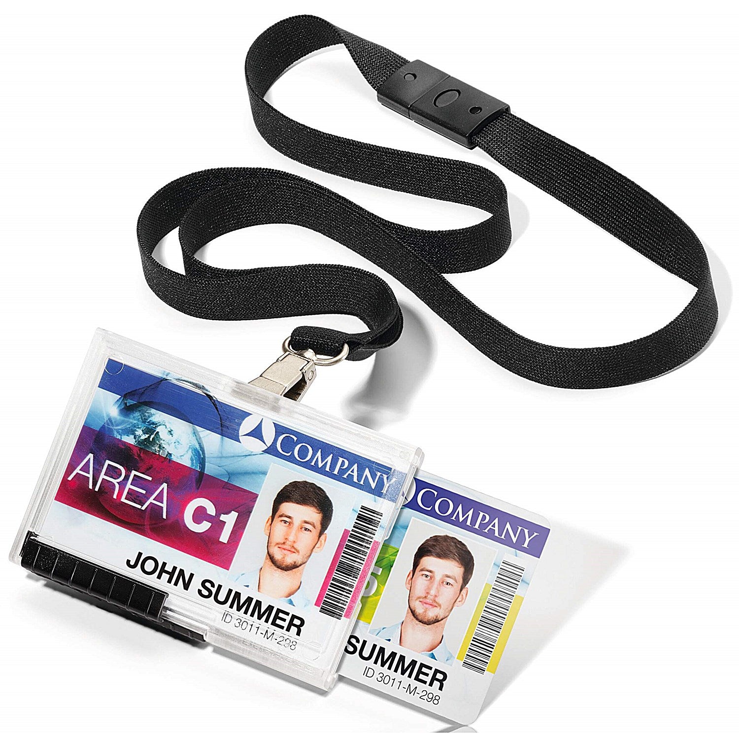 Durable Pushbox Duo 2 Card Security ID Holders with Lanyards, Clear, Pack of 10