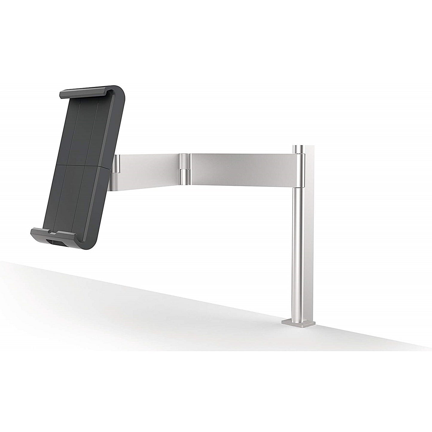 Durable Deskclamped Aluminium iPad Tablet Holder, Adjustable Tilt & Rotation, Silver