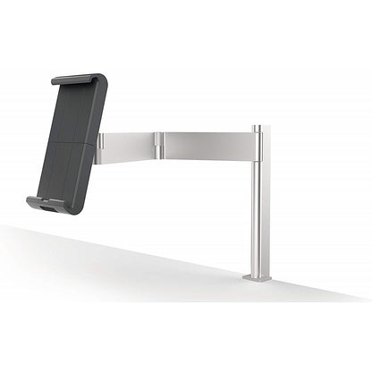Durable Deskclamped Aluminium iPad Tablet Holder, Adjustable Tilt & Rotation, Silver