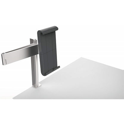 Durable Deskclamped Aluminium iPad Tablet Holder, Adjustable Tilt & Rotation, Silver