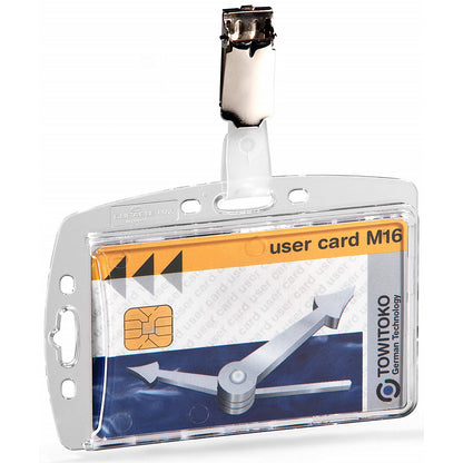Durable Security Pass Plastic ID Badge Card Holder with Clip, Clear