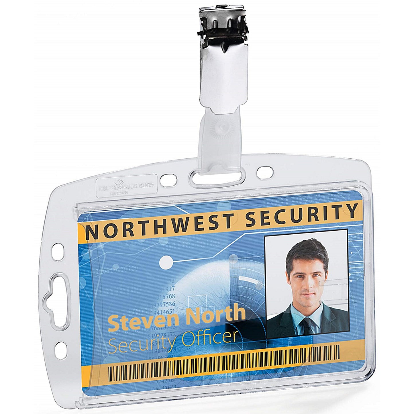 Durable Security Pass Plastic ID Badge Card Holder with Clip, Clear