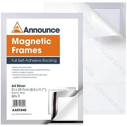 Announce Magnetic Frame, A4, Silver, Pack of 10