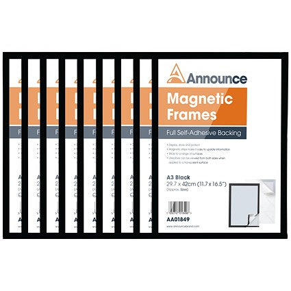 Announce Magnetic Frame, A3, Black, Pack of 10