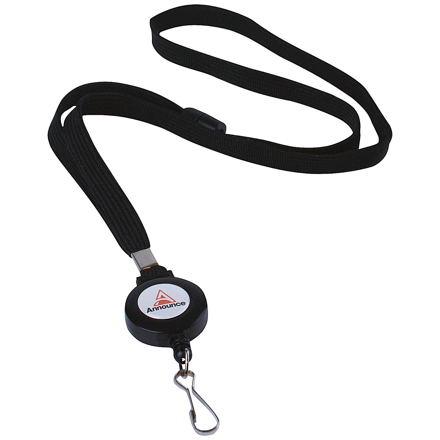 Announce Textile Lanyard with Badge Reel, 440mm, Black, Pack of 10
