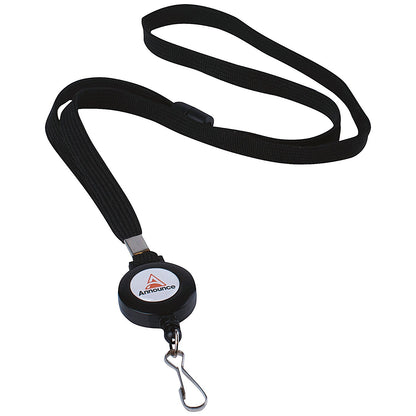 Announce Textile Lanyard with Badge Reel, 440mm, Black, Pack of 10