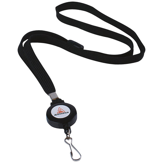 Announce Textile Lanyard with Badge Reel, 440mm, Black, Pack of 10