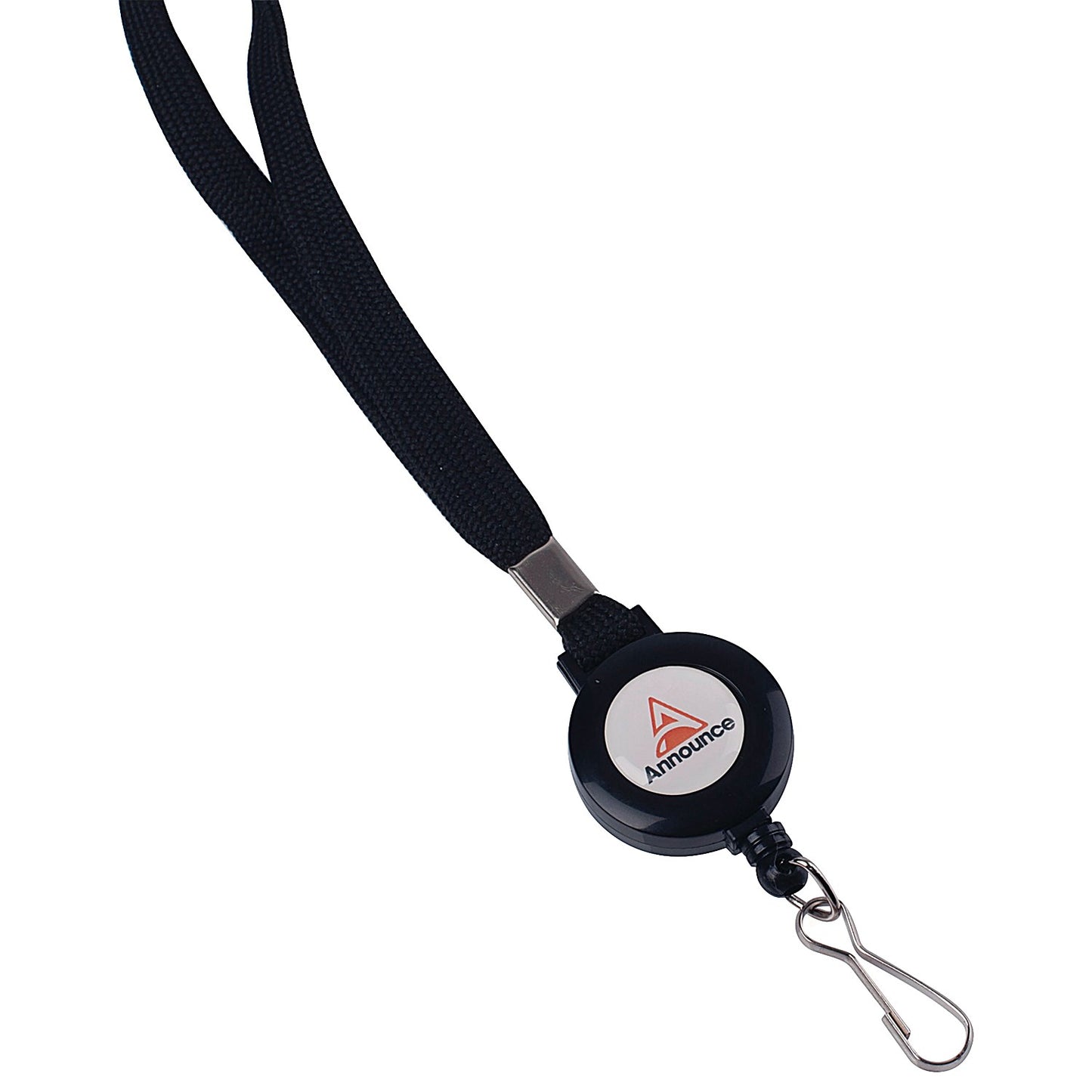 Announce Textile Lanyard with Badge Reel, 440mm, Black, Pack of 10