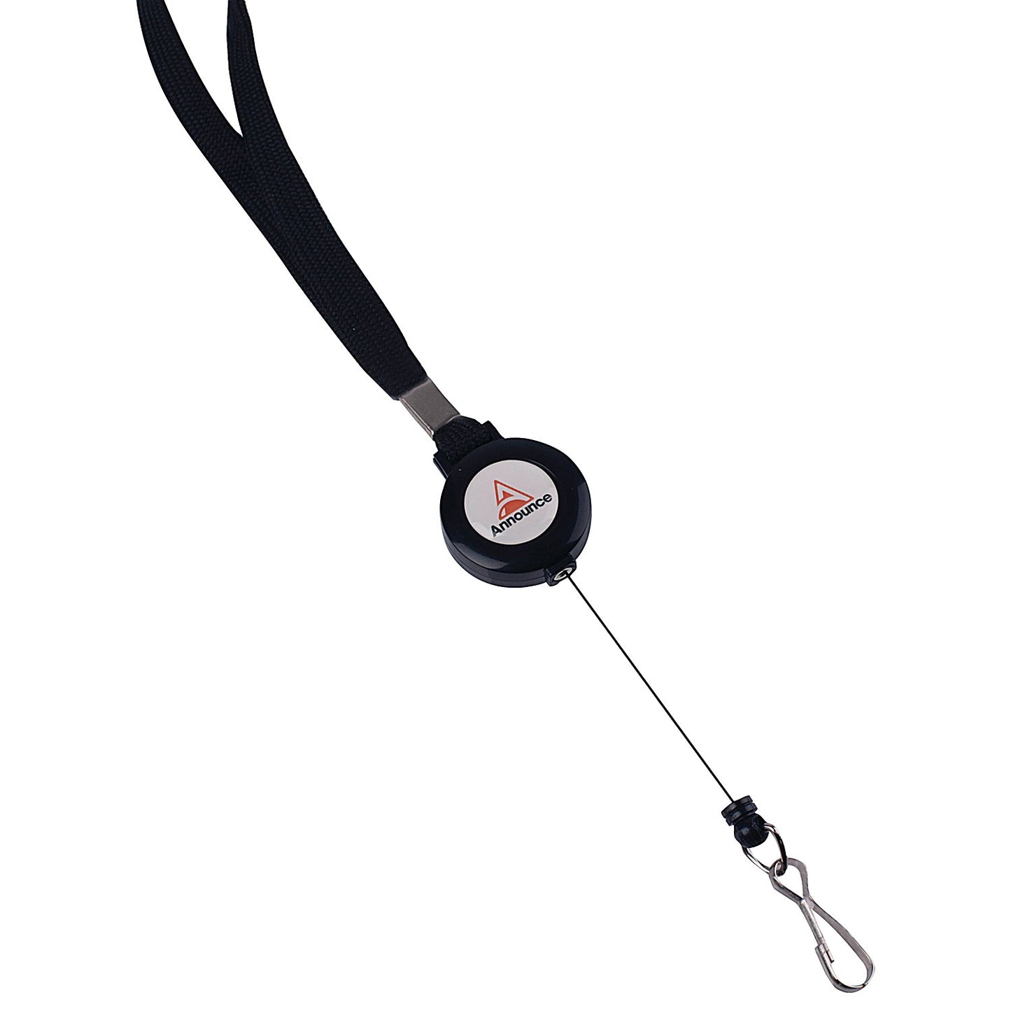 Announce Textile Lanyard with Badge Reel, 440mm, Black, Pack of 10