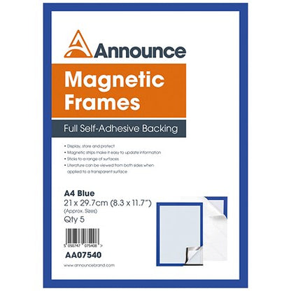 Announce Magnetic Frames, A4, Blue, Pack of 5