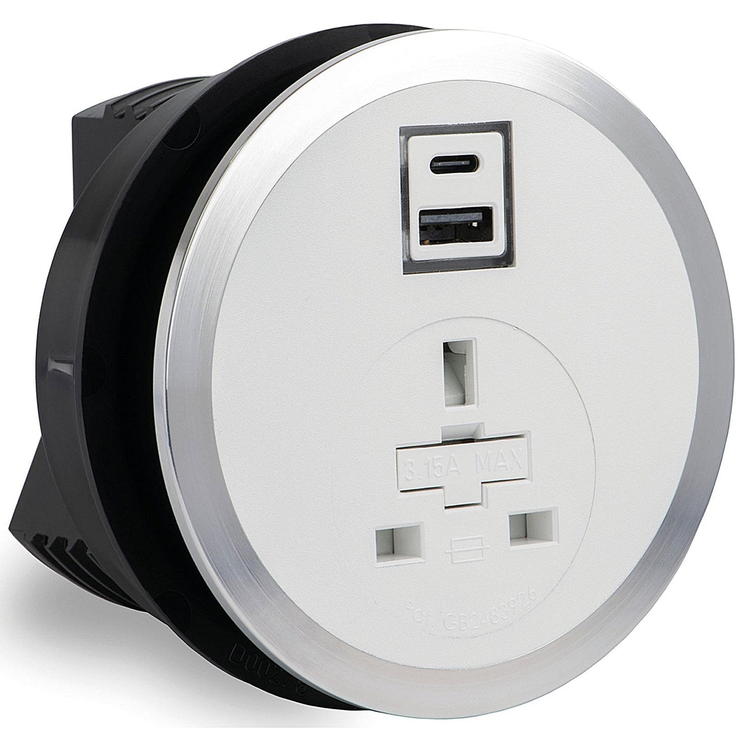 In Desk Power Module, 1xUK Socket 1xUSB A+C PD 35W Charger, White