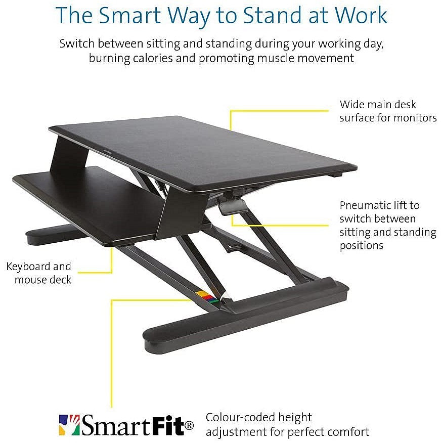 Kensington Smartfit Tabletop Sit Stand Workstation, Adjustable Height, Black