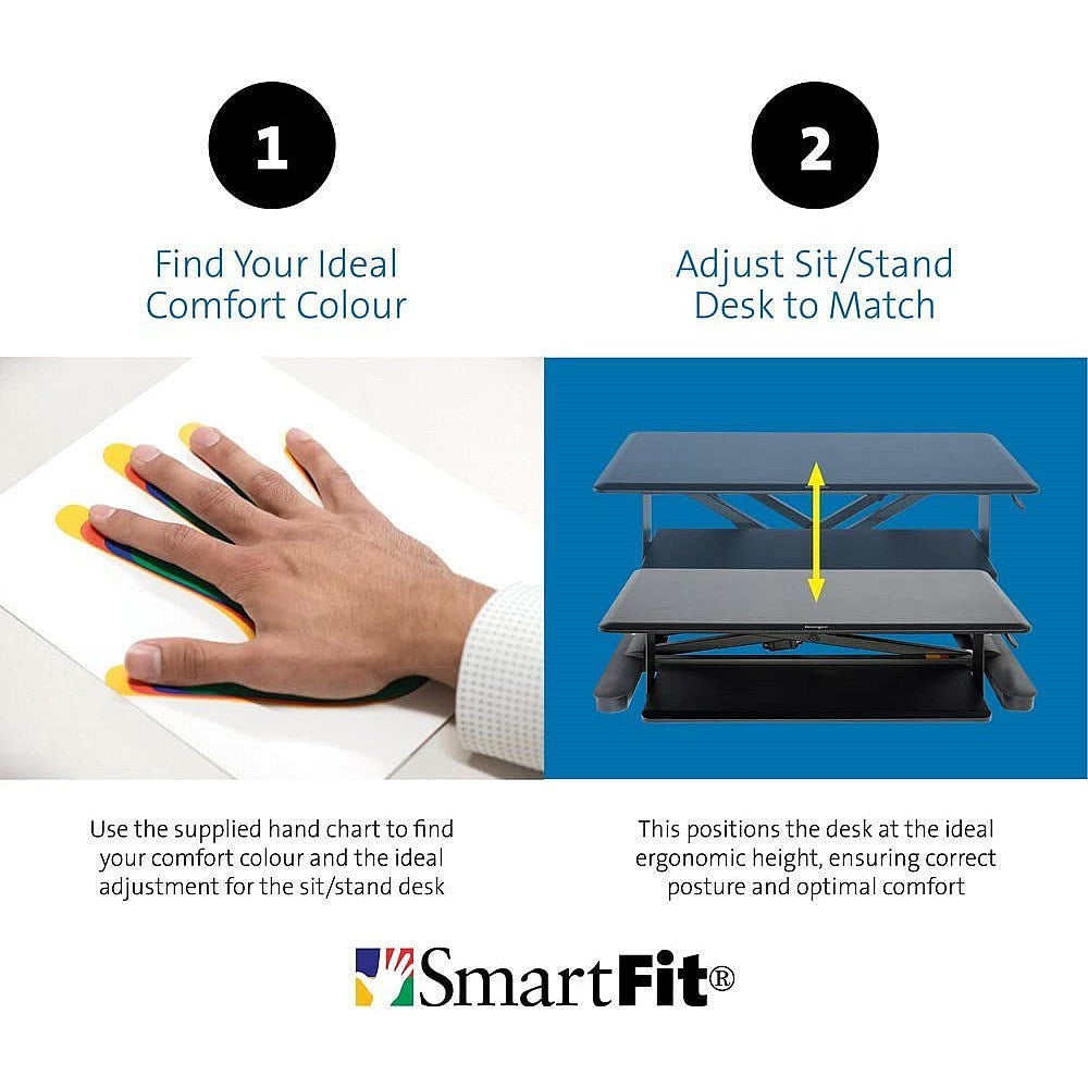 Kensington Smartfit Tabletop Sit Stand Workstation, Adjustable Height, Black